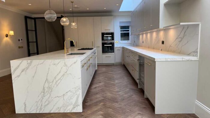 Luxury 202 Design Bespoke In Frame Stone Grey Kitchen & Matching Island ...