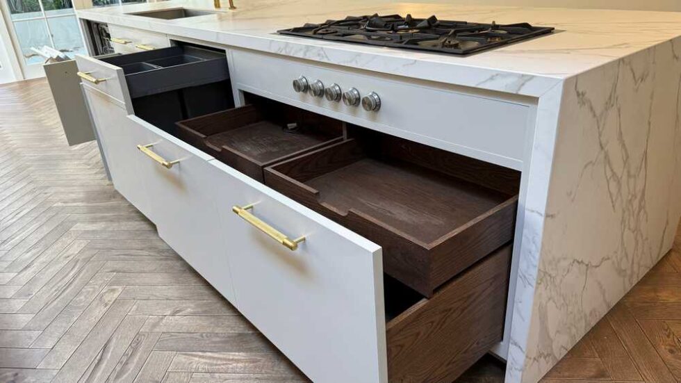 Luxury 202 Design Bespoke In Frame Stone Grey Kitchen & Matching Island ...